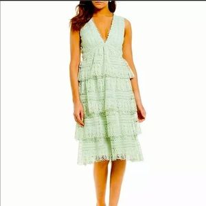 Gianni Bini Mint Green Tiered Lace V-Neck Dress